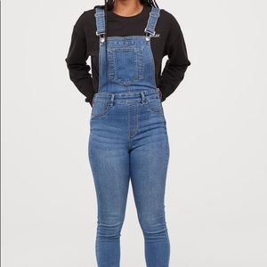 H&M Stretch Denim Overalls with Frayed Hem Detail
